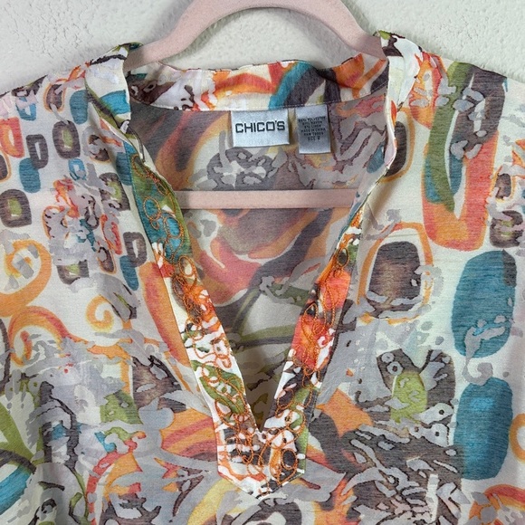 Chico’s Linen Blend Art Deco V-neck Top Tunic Size 1 US 8 / M - Picture 2 of 7